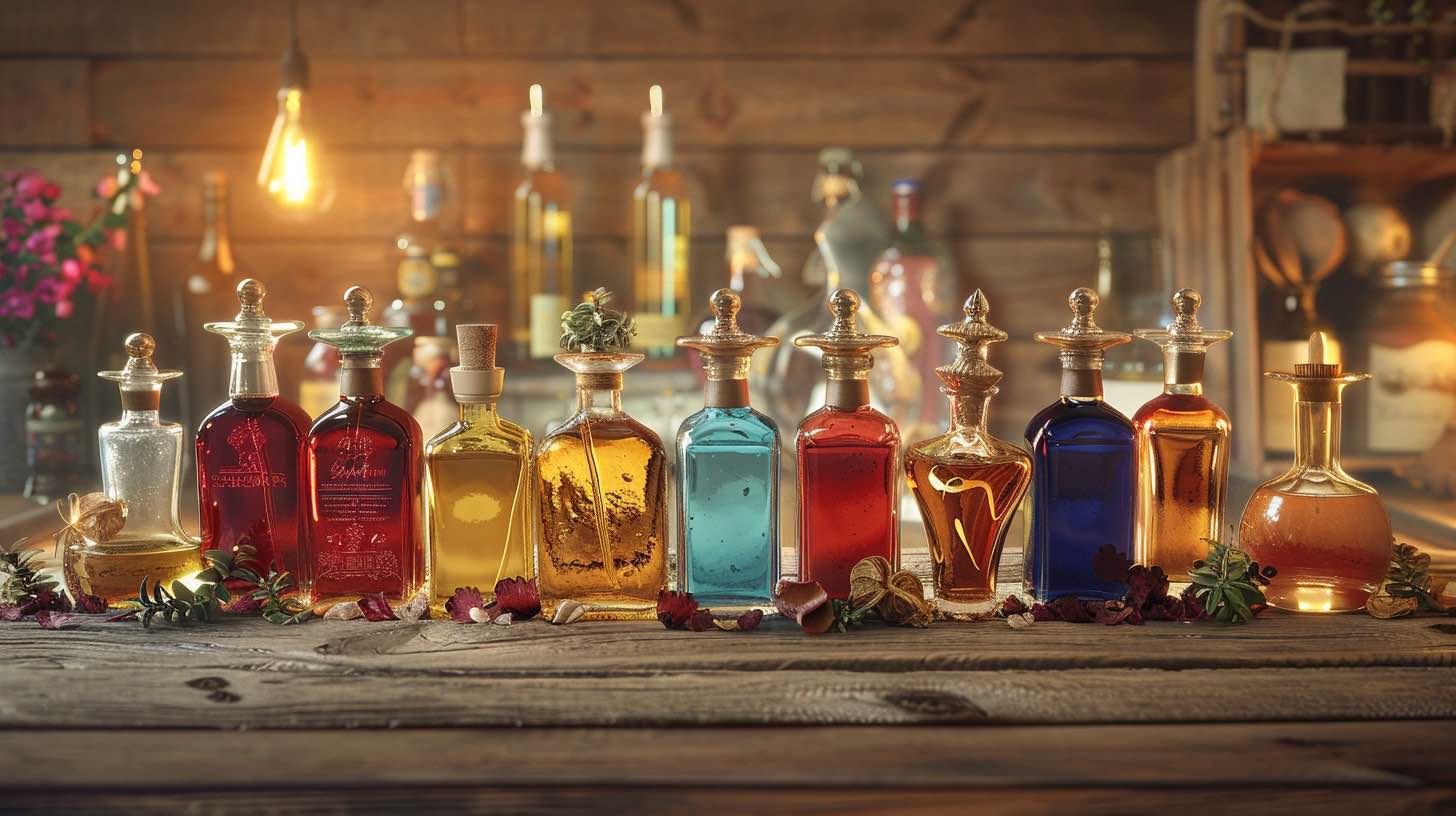 A vibrant display of assorted little liquor bottles in a wholesale setting, showcasing colorful labels and varied shapes, surrounded by rustic wooden crates and glimmering ice, evoking a sense of fun and festivity. 