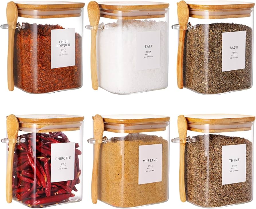 Amazon.com: HHMJSM 6 Pcs Square Glass Jar with Bamboo Lid and ...