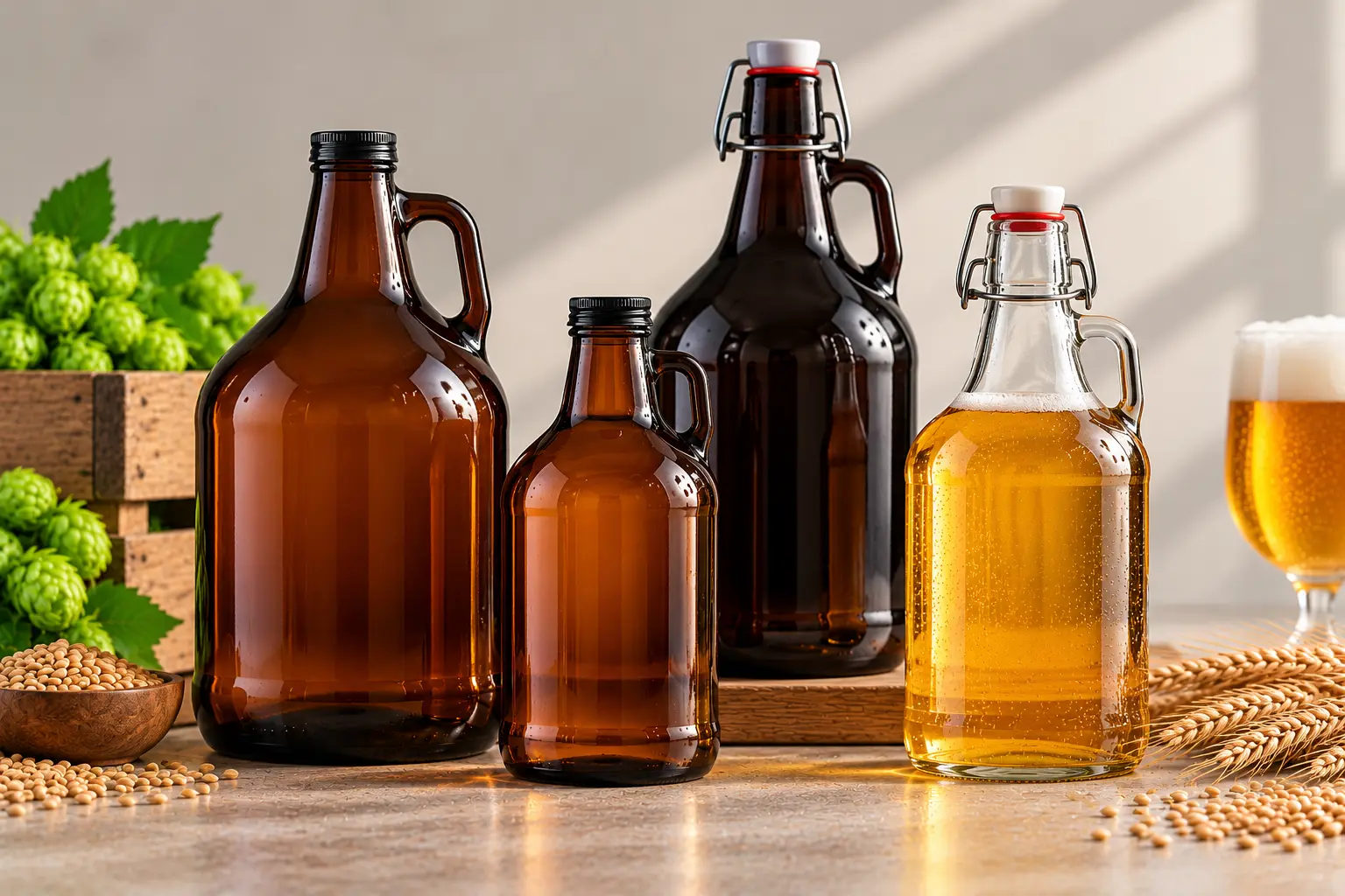 Glass Beer Growlers glass beer bottles